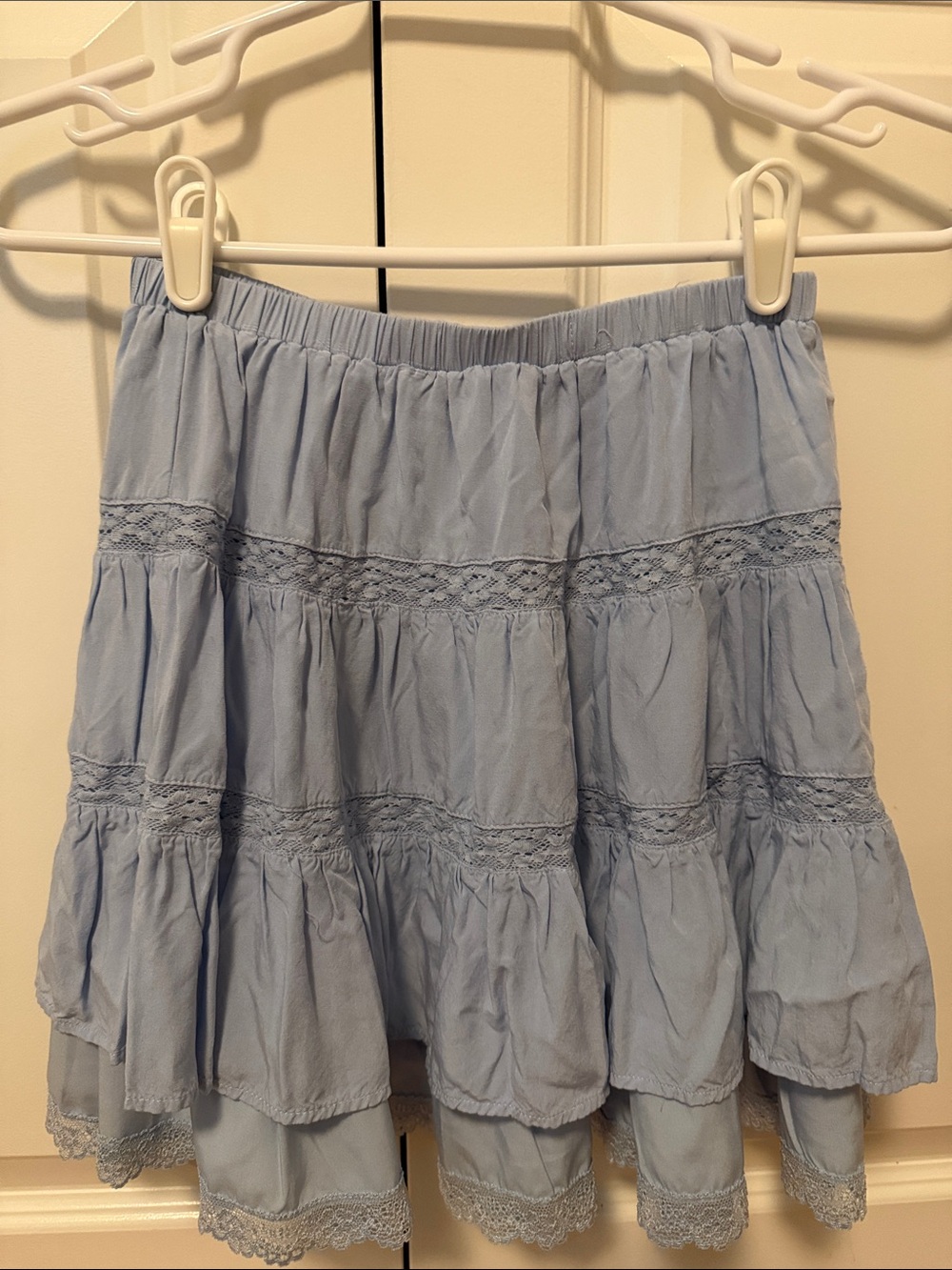 Girls' Light Blue Tiered Lace-Trim Skirt